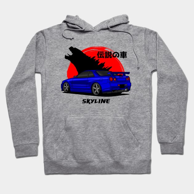 JDM Blue Skyline R34 GTR Hoodie by GoldenTuners